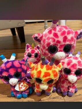 Ty Beanie Boos Colorful Giraffe Plushies. All for $18